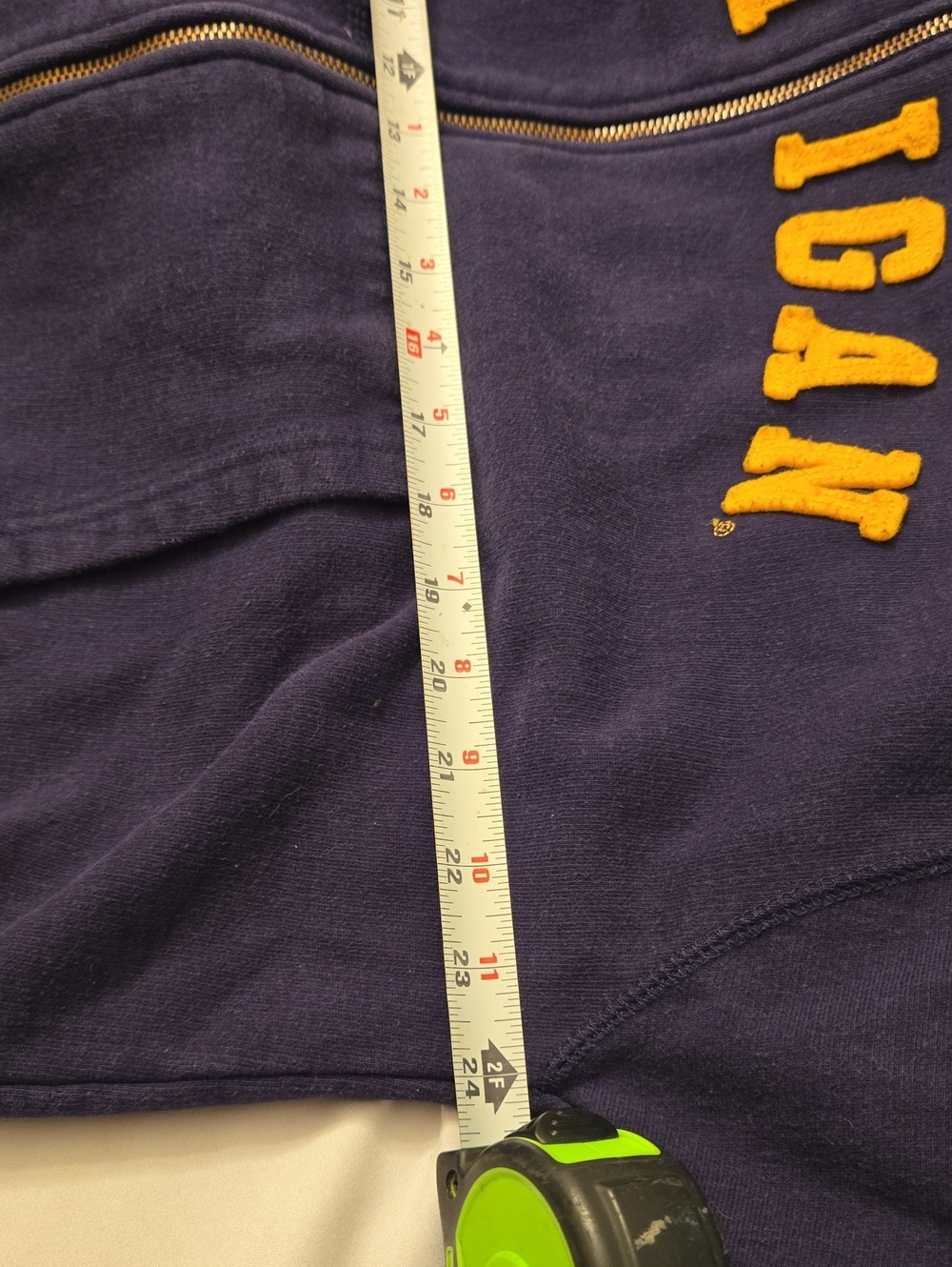 Steve & Barry's Navy Zip-Up Hoodie with Yellow Michigan Appliqué - Picture 6 of 8